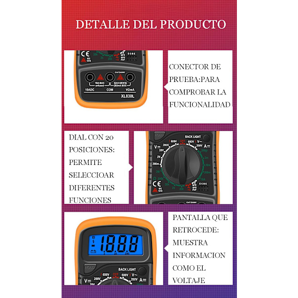Digital Multimeter Voltmeter, Digital Multimeter, Voltmeter med Dobbelt Sikringer, Bærbar Multimeter med LCD-Skærm AC/DC/DC Spænding, Modstand