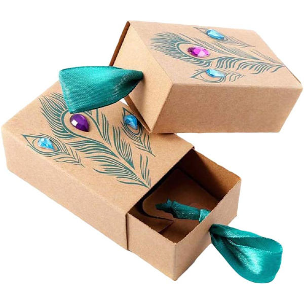 50 kpl DIY Make-a-Candy-Boxes Peacock Feather Diamond Drawer Pull Kraft Paper Candy Gift Boxes Party Favor Gift As shown 7.5x5x3cm