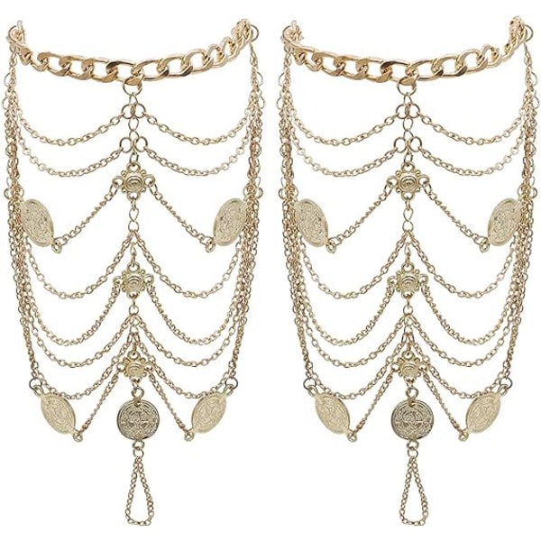 Ankelkæder, Boho Vintage Ankelarmbånd til Kvinder Gyldent Mønt Velsignelse Symbol Strand Ankelkæde Tassel Fodkæder 2 stk