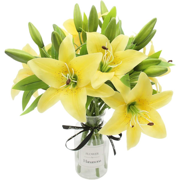 Kunstige Blomster 8 stk Kunstige Liljer med Blomsterkunst Planteblomster Hjemmedekoration yellow