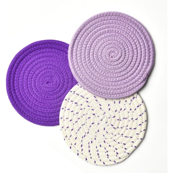 Keittiön set , 100 % puhdasta puuvillalankaa, kudottu Hot Pot Holders set (3 kpl set ) 7 tuumaa purple 7.1 x 7.1 x 0.8 inches