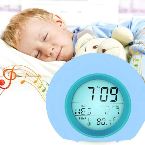 Yleinen digitaalinen lasten herätyskello, valkoinen pyöreä herätyskello, vaihdettava väri.（10,4*9,2*9,2cm）