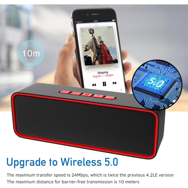 Bærbar Bluetooth-høyttaler, trådløs Bluetooth 5.0-høyttaler med Hi-Fi 3D-stereobass, innebygd 2000 mAh-batteri, 8 timers spilletid red