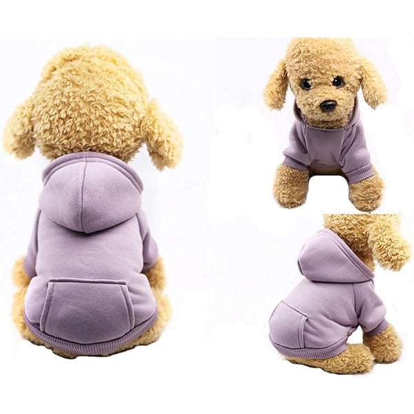 Vinter Hund Hoodie Sweatshirts med Lommer Varme Hunde Tøj til Små Hunde Chihuahua Frakke Tøj Hvalp Purple Large