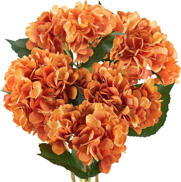 5-pack Konstgjorda Hydrangea Blommor i Silke, Blomsterarrangemang Dekoration 47cm deep orange