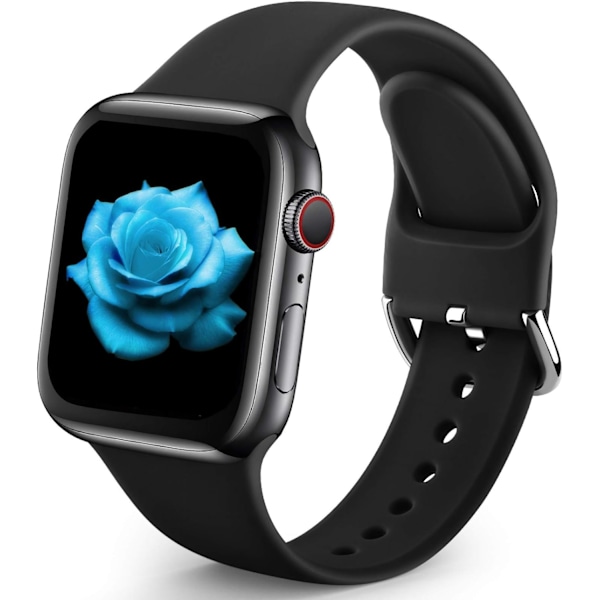 Sportband kompatibel med Apple Watch iWatch-band unisex, mjuka silikonarmband för Apple Watch 3 6 5 4 2 1 SE Black 38mm/40mm S/M
