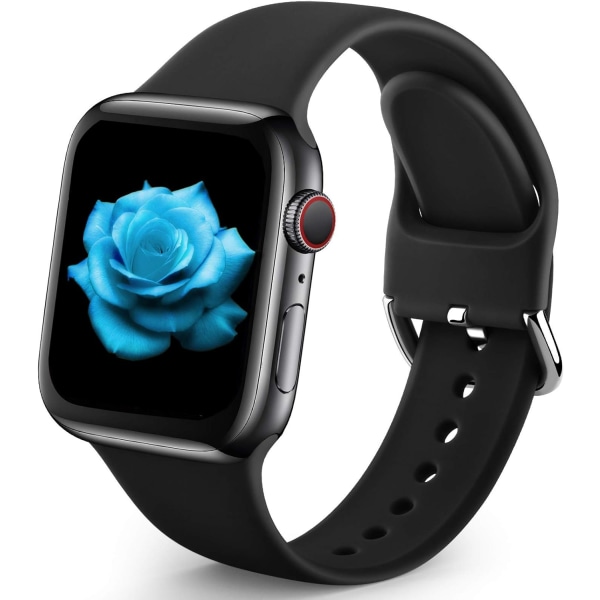 Sportreim kompatibel med Apple Watch iWatch-reimer unisex, myke silikonreimer for håndleddet til Apple Watch 3 6 5 4 2 1 SE Black 38mm/40mm S/M