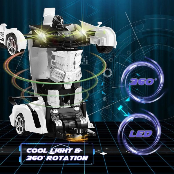 Transform RC Bil Robot, Uafhængig 2.4G Robot Deformationsbil Legetøj med Et Knaps Tryk Transformation & 360 Hastighedsdrift 1:18 Skala Black