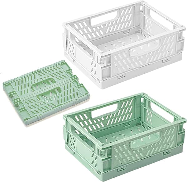 2/3 stk Store Sammenleggbare Kurver, Stable Foldbare Plast Oppbevaringsbokser, Plastboks, Sparboks, for Kontor, Kjøkken, Bad 2PC 30*20*12CM