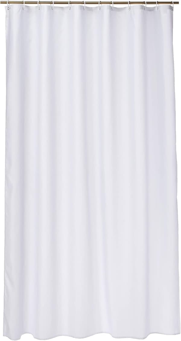 Extra lång vit duschdraperi i polyestertyg - mögel- och mögelsvampresistent, lätt att rengöra, hållbart för badrumsinredning, 180x220 cm