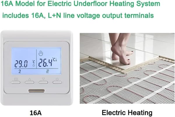 WG806 Digital Display Programmerbar Veckotermostat, AC220V 16A Fungerar för Elektrisk Golvvärme med Temperaturgivare Sensor (Vit)
