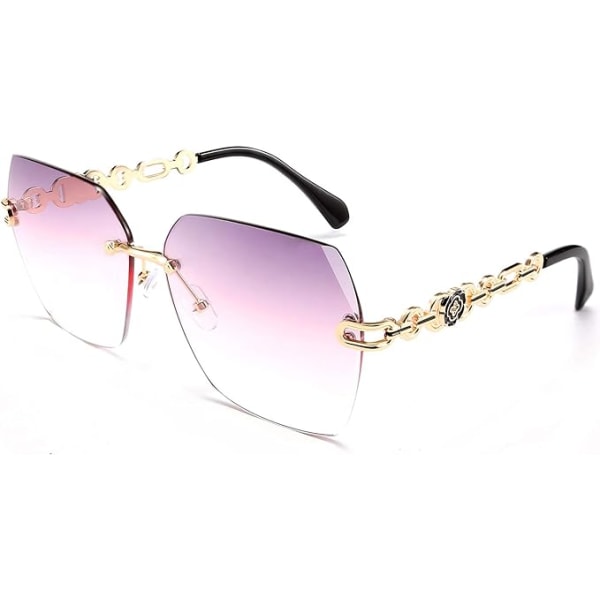 Klassiset reunattomat aurinkolasit Naisten metallirunkoiset Diamond Cutting Lens -aurinkolasit naisille Grey-pink