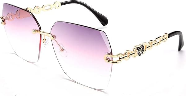 Klassiska Runda Solglasögon för Kvinnor, Metallram, Diamantklippta Linser Grey-pink