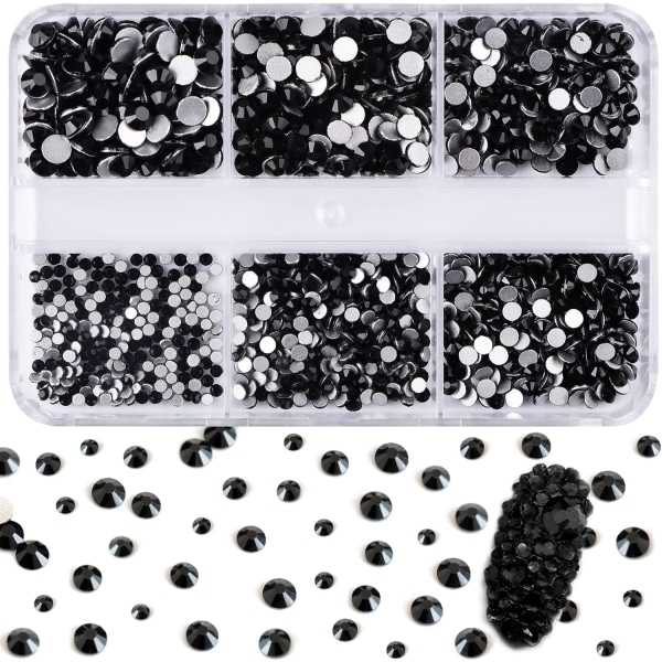 6 cellsMode Nail Art Rhinestones Glitter Diamonds Tips 3D Tips DIY Dekoration Jet Black Nail Rhinestones Nail Jewels Dekoration