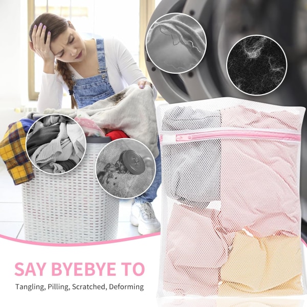 2 STK Mesh vasketøjsposer, genbrug holdbare vasketøjsposer med lynlåse, 50x60 cm finvaskepose