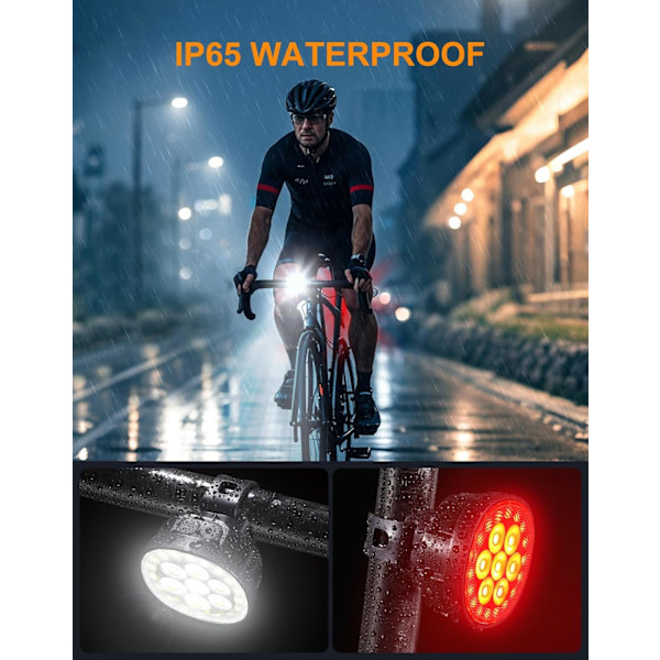 Sykkellykter, [8+12 Moduser & USB Oppladbar] Ultra Sterke LED Sykkellykter Foran og Bak for Nattsykling, IP65 Vanntett
