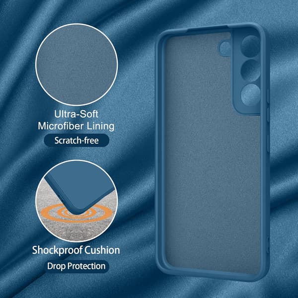 Samsung Galaxy S22 5G Flytande Silikon Mobilskal, Stötsäkert Stötfångarskydd med Mjukt Mikrofiberfoder Skyddande Pansarskal Blå