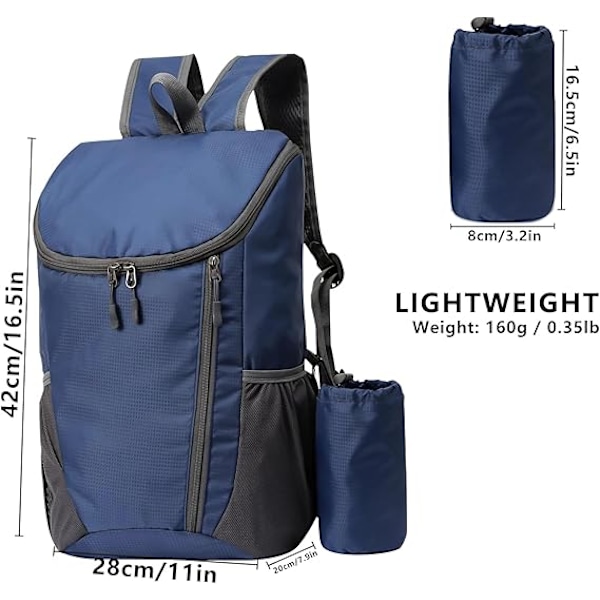 Lättvikts Ryggsäck, Vikbar, Liten Vandringsryggsäck, Vattentät Packbar Ryggsäck, Hållbar Ryggsäck för Utomhussporter och Resor Azul oscuro