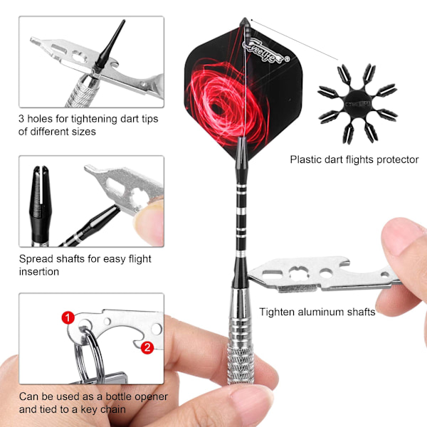 Stålspetsdartset 22/28g med aluminiumsskaft (4 färger) + 16 skydd och fjädrar + slipverktyg + verktyg, 12 förpackningar (4 set)
