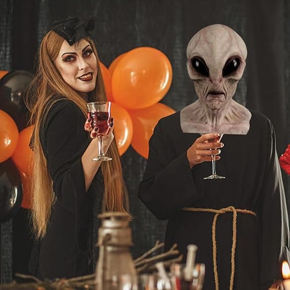 PC Universal Horror Halloween Alien Maske - Fullt hode, realistisk, voksenstørrelse, grå
