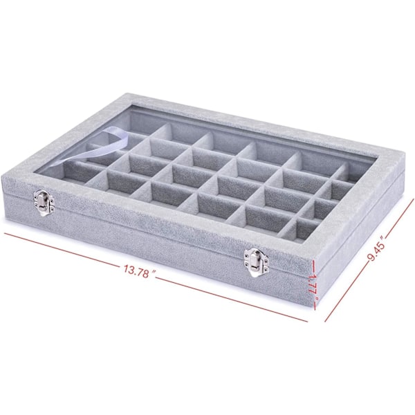 30 Rum Fløjl Glas Smykker Ring Armbånd Display Organizer Etui Holder Øreringe Opbevaringsboks