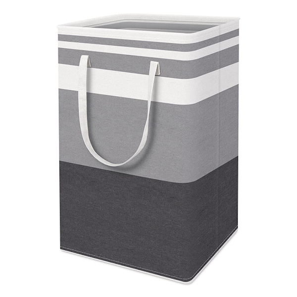 75L tvättkorg, rektangulär tvättsorterare i tyg, hopfällbar grey-white black stripes 40*30*60cm