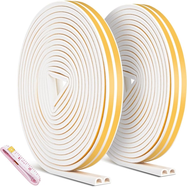 2-pack 20 m tätningslist, självhäftande anti-kollisionstätning för dörrar, D-formad tätningslist för dörrar och fönster för väderbeständighet/ljudisolering - 9 mm*6 mm