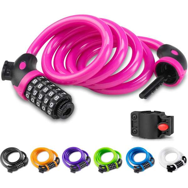 Cykel Lås med 5-cifret Kode, 1,2 m/4 fod Cykel Lås Kombinationskabel Lås pink