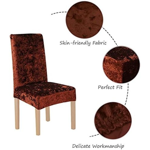 4 stk. tykke fløjlsstolbetræk Spisestolbetræk Elastisk strækbar stolbetræk Dark Brown 4pcs