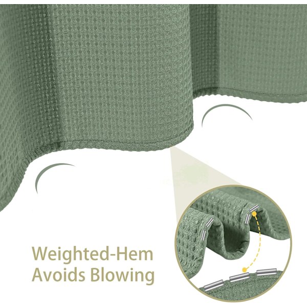 Våfflad duschdraperi, med duschdraperiringar tyg badkar draperi set Green 1.2*2m