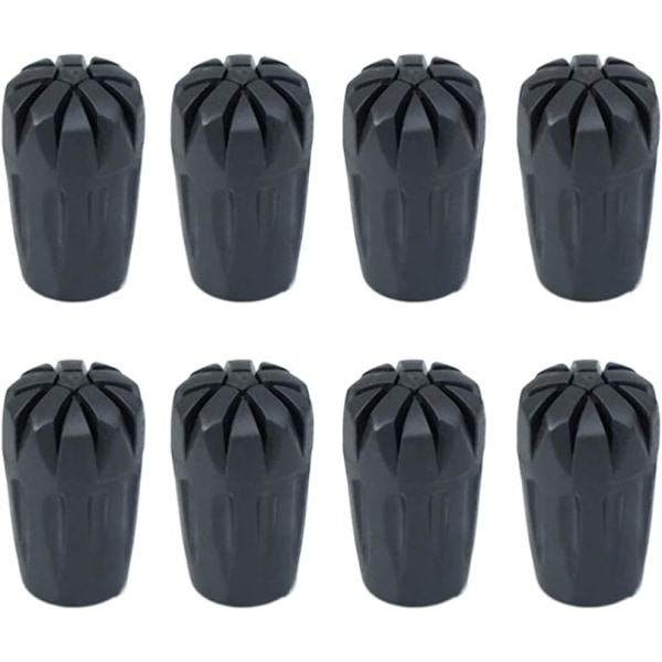 8 stk. Gummi-tupper for Vandrestokker, Stokkhetter, Sluttstykker, Gummi, Slitesterk, Anti-Skli, Praktiske Stokkhetter, Erstatning Black