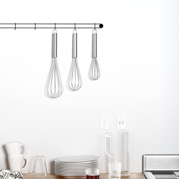 Vispsett i rustfritt stål, 3 visper inkludert, for blanding, egg