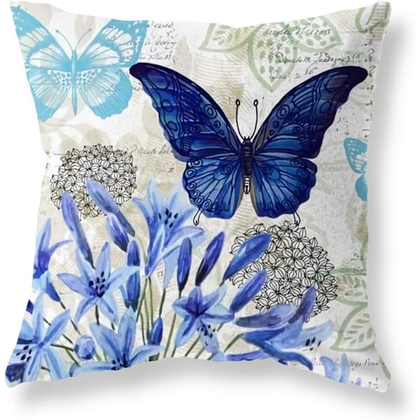 Pynteputetrekk 45 x 45 cm Blå Blomstret Sommerfugl Putetrekk 18 x 18 tommer Myk Polyester Firkantet Pynteputetrekk Sett med 4