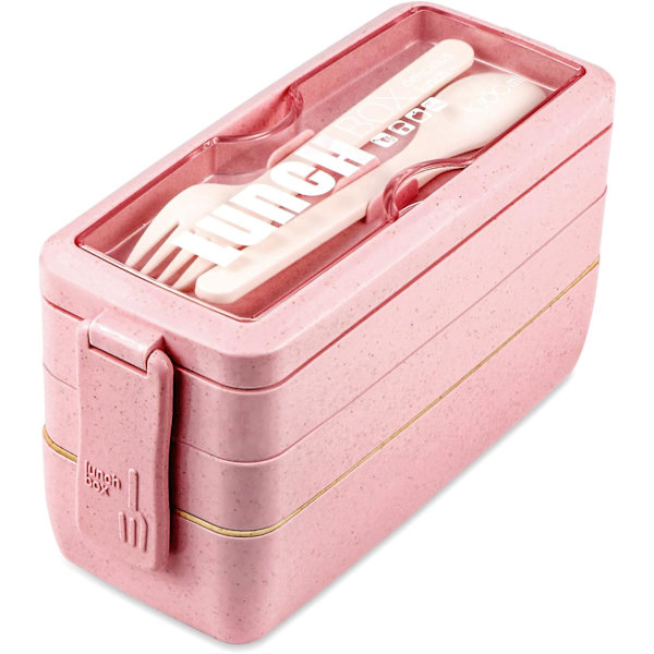 Lunchlåda, fackbehållare, vetehalm, läckagesäker stapelbar Bento lunchlåda måltidsförberedelse pink