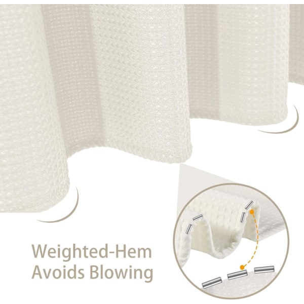 Våfflad duschdraperi, med duschdraperiringar tyg badkar draperi set off-white 2*1.8m