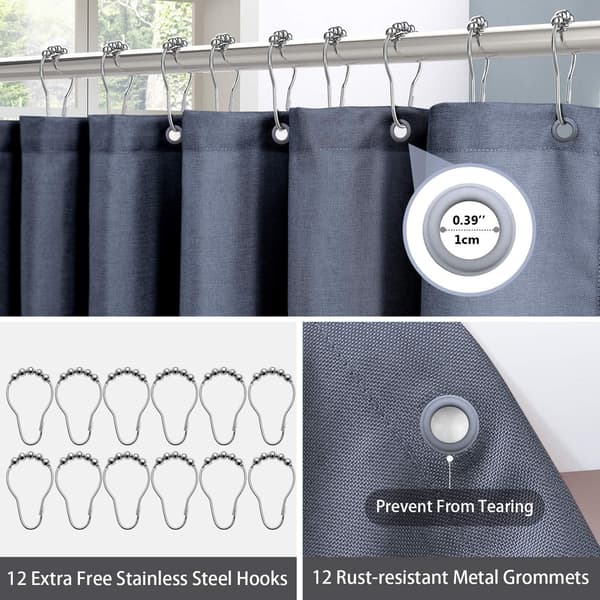 Duschdraperi i linne, med duschdraperiringar tyg badkar draperi set Blue 1.8*2m