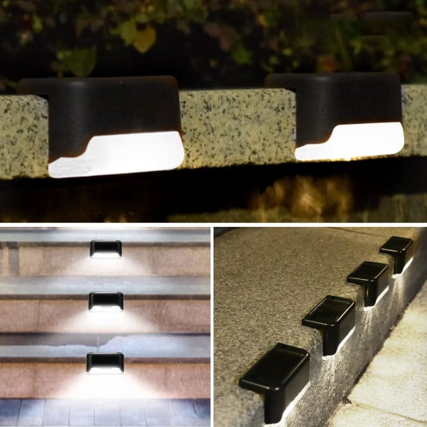 Vandtæt solcelle hegn lys, solcelle dæk lys, trappe lampe, IP65 LED solcelle have lys til terrasse trappe hegn (varmt lys-sort, 12 stk.)