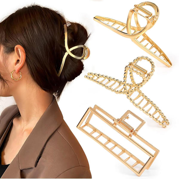 3 stk. Metal Store Klø-Klemmer til Tykt, Tæt Hår, Stærkt Greb Store Anti-Glid Hår Klemme Barrette Kæbe Klemme til Langt Hår, Mode Styling