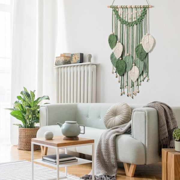 Makrameeseinävaate Boho Lehti Kudottu Tapetti, Bohemian Chic Kotiseinätaidekoristeet
