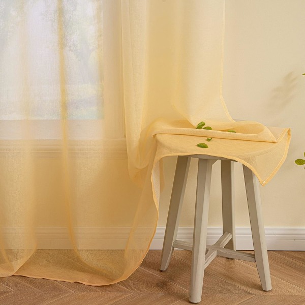 Transparenta gardiner voile gardin med öljetter färggradient dekorativ gardin fönstergardin för sovrum och vardagsrum, set med 2 Yellow 214cm*244cm