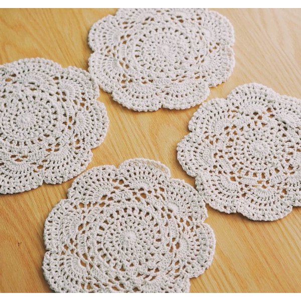 22 cm doily, heklet, rund blonder doily, håndlaget beige