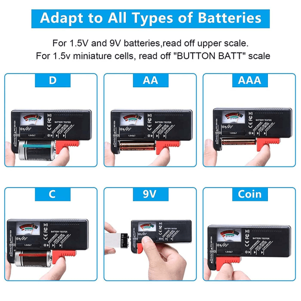 Universell batteritestare, digital batteritestare, för AA AAA CD 9V nyckelbatterier 1,5V batterispänningstestare