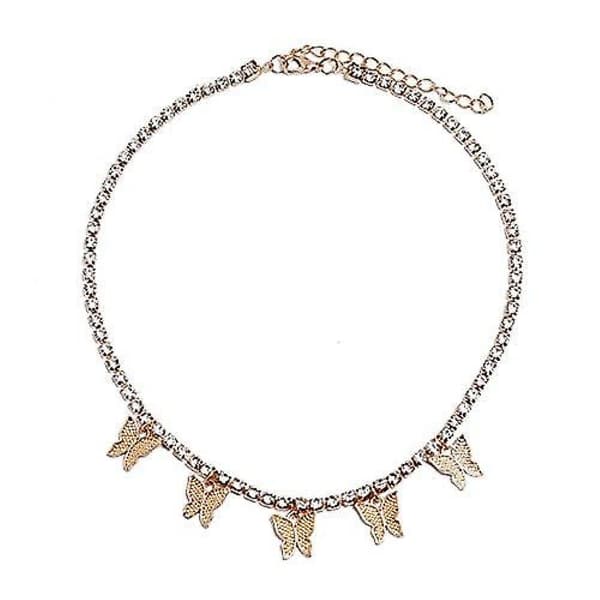 Sommerfugl Choker Halskæde Krystal Vedhæng Glitrende Kæde Smykker Til Kvinder (guld)