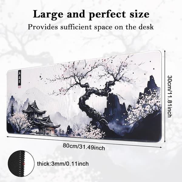 Gaming Musematte, 800 x 300 mm XXL Stor Gaming Musematte, Vanntett Sklisikker Skrivebordsmatte, Sydde Kanter Musematte