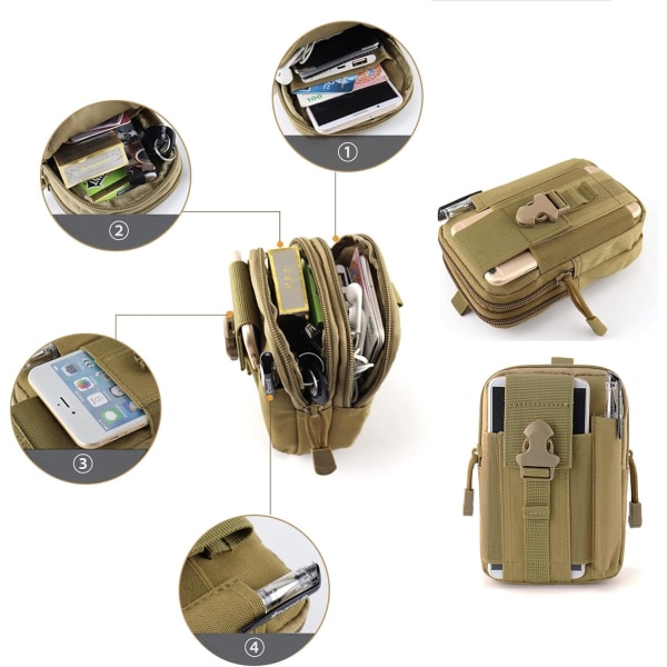 Kompakt bæltepose, Military Army EDC Pouch taljetaske, til sportsvandring, camping orange color