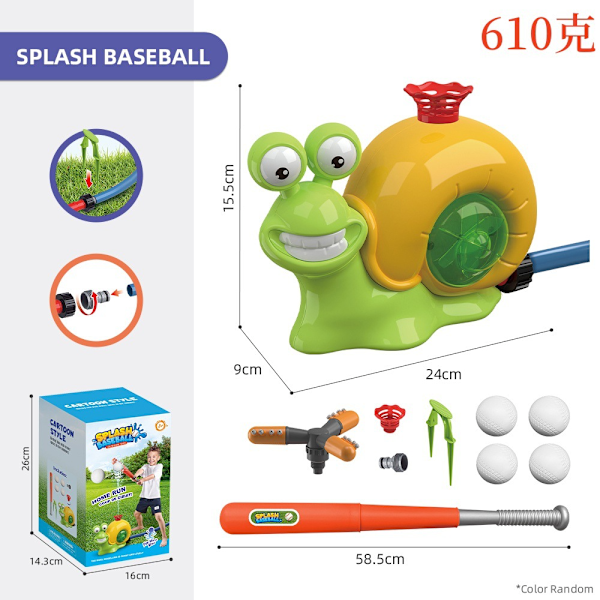 2-i-1 Snigel Vattenspridare Baseball Leksaker, 360° Roating Spray Vattenlek Spel med 2 Sprinklerhuvuden, för Pojkar Flickor