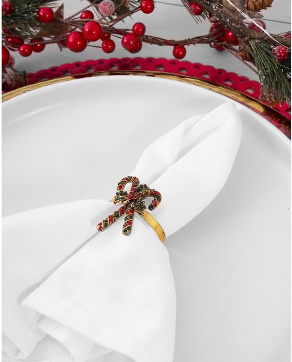 Sett med 6 Deluxe Candy Cane Serviettringer Julemiddagsbord Dekorering Ring Spenne Glitrende Metall Serviett Holder Festlig
