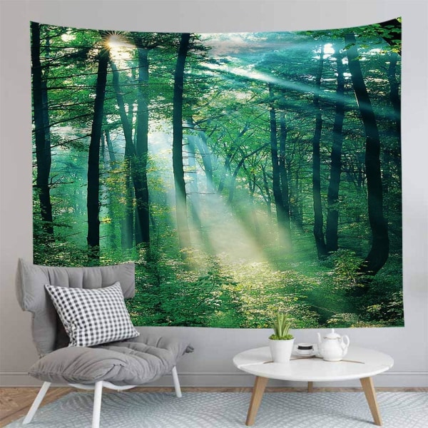 Vihreä sumuinen metsätapetti, seinävaate, maisematapetti Auringonpaisteen läpi puiden tapetti koriste 150x130cm