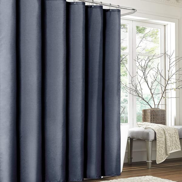 Duschdraperi i linne, med duschdraperiringar tyg badkar draperi set Blue 1.8*2m