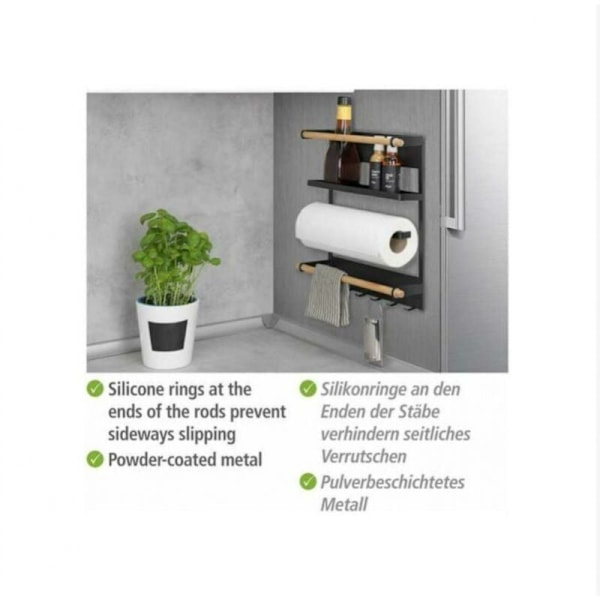 Krydderhylle, magnetisk kjøleskapshylle, magnetisk papirhåndkleholder og kjøkkenredskapskroker